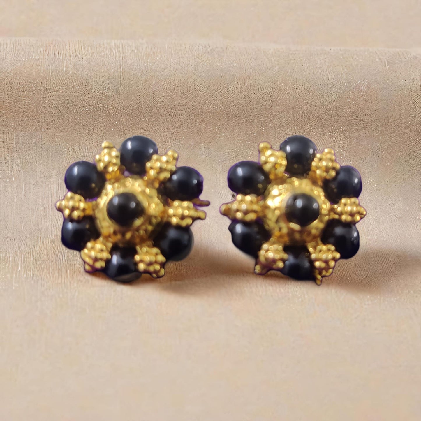 BLACK BEADED GOLDEN STUDS