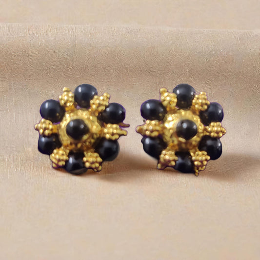 BLACK BEADED GOLDEN STUDS