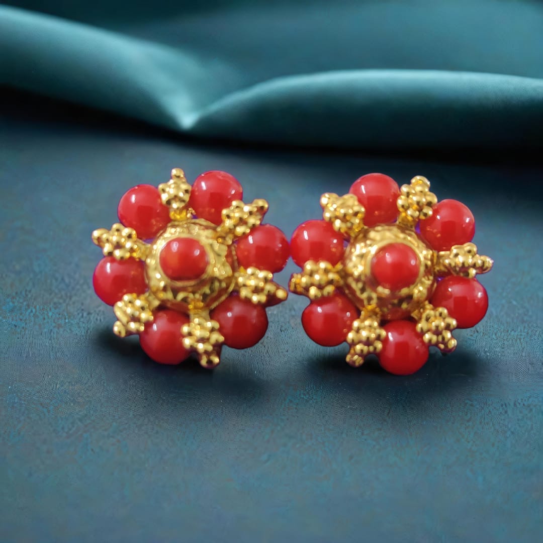BLACK BEADED GOLDEN STUDS