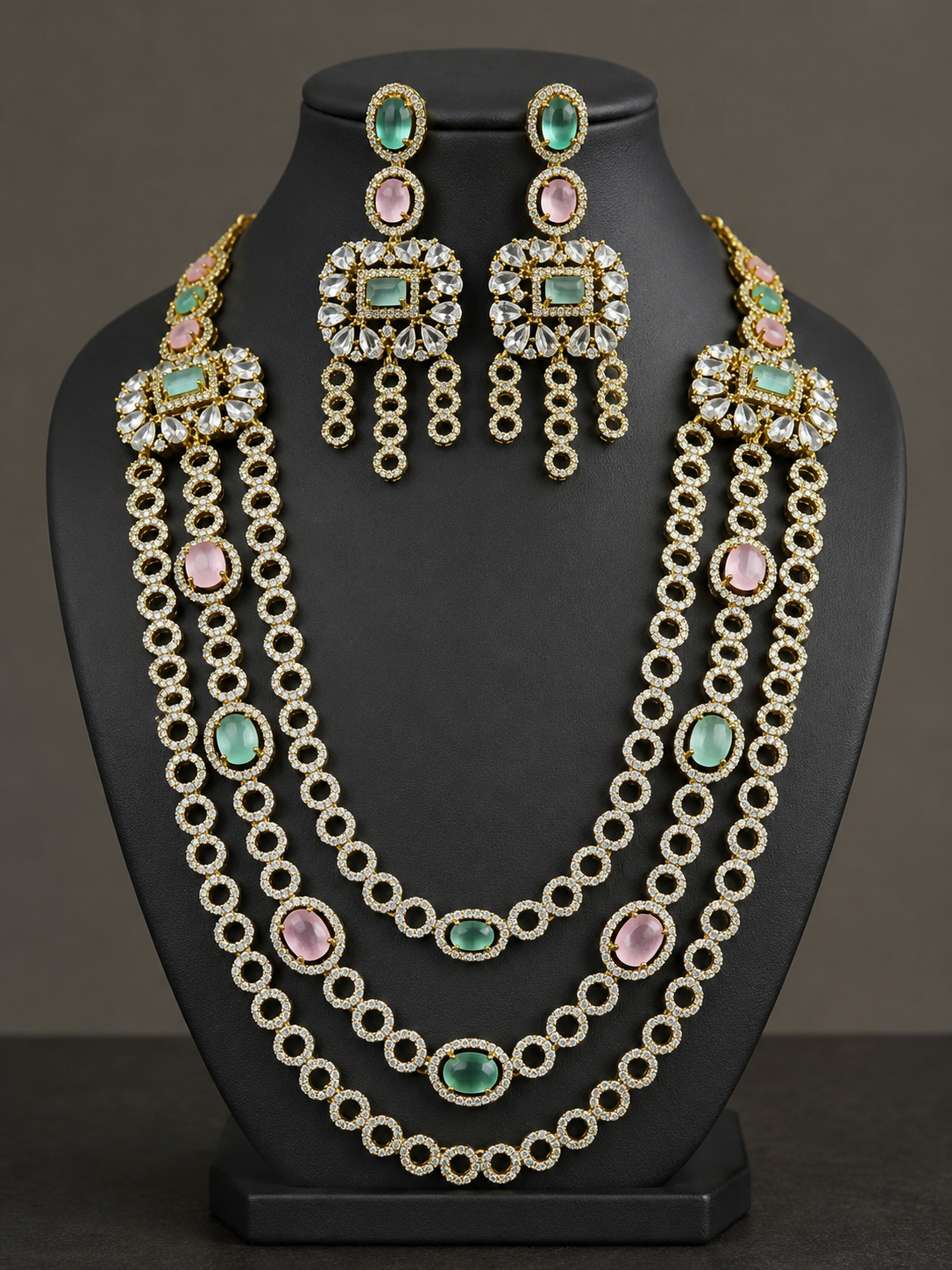 Sushmita CZ Multistone 3 Layer Necklace