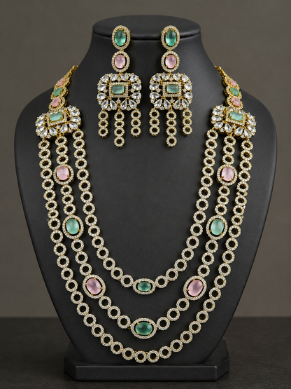 Sushmita CZ Multistone 3 Layer Necklace