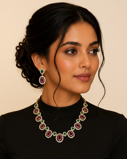 Navomi Ruby&Green Stone Necklace Set