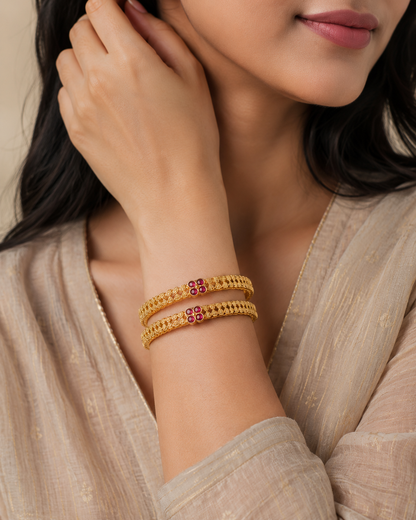 Ruby Flower Antique Bangle | GemofU