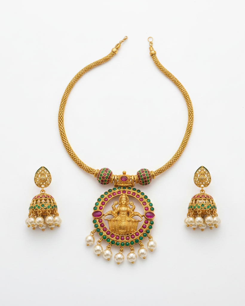 Lasya Lakshmi Kemp Stone Temple Necklace