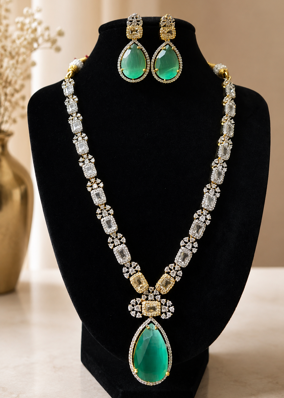 Arushi AD Mint Green Rain Drop Necklace