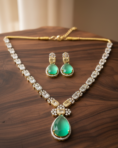 Arushi AD Mint Green Rain Drop Necklace
