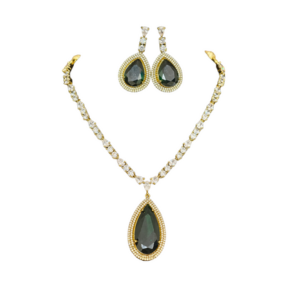 Elsa Teardrop statement Green Party Necklace