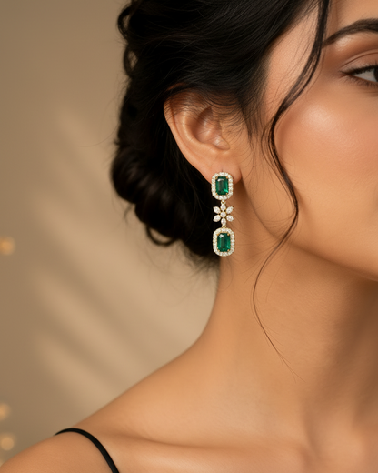 Green CZ Long Party Wear Necklace Set