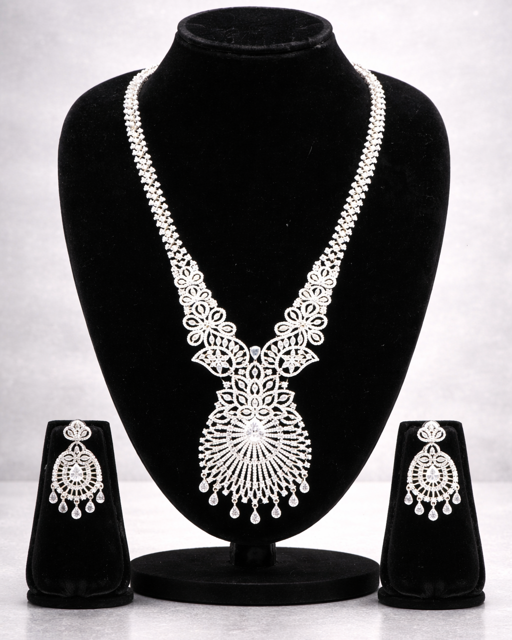 Kajol Diamond Replica White Gold Long Necklace Set