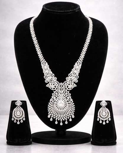 Kajol Diamond Replica White Gold Long Necklace Set