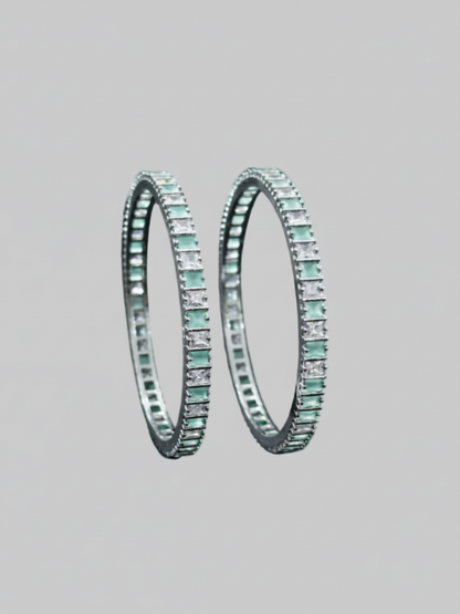 "Modern Mint Green AD Stone Bangles in a vertical luxury portrait crop - GemofU"