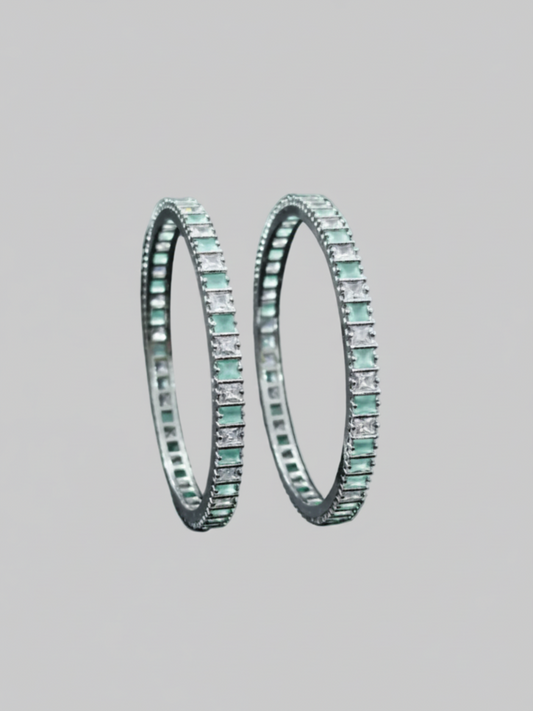 "Modern Mint Green AD Stone Bangles in a vertical luxury portrait crop - GemofU"