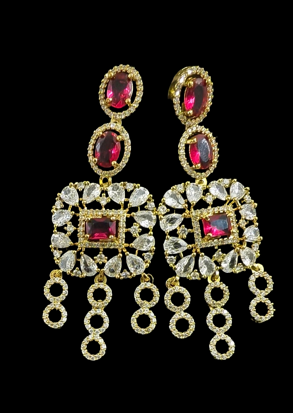 Sushmita 3LayerRed White CZ Multistone Necklace