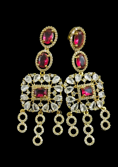 Sushmita 3LayerRed White CZ Multistone Necklace