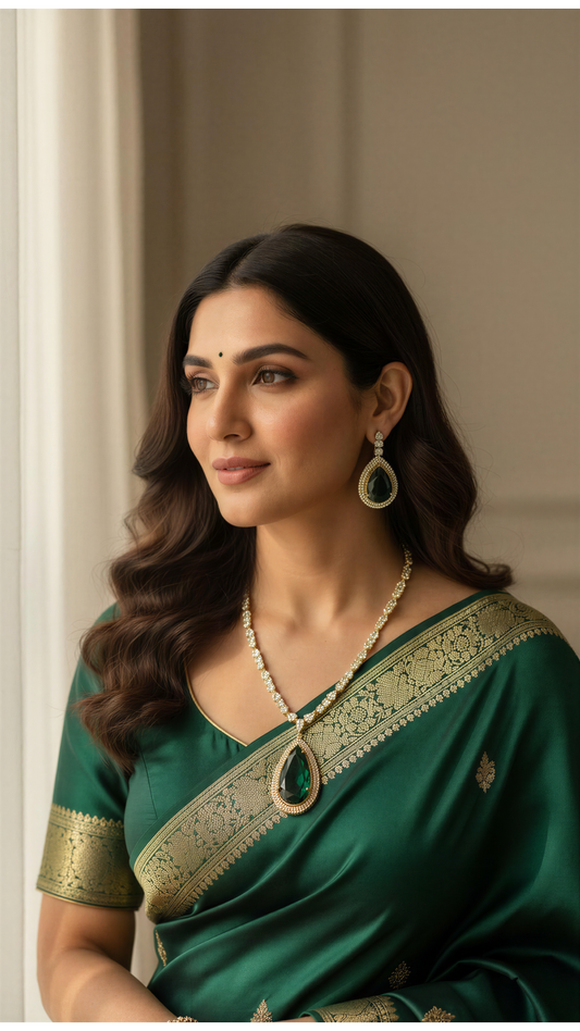 Elsa Teardrop statement Green Party Necklace