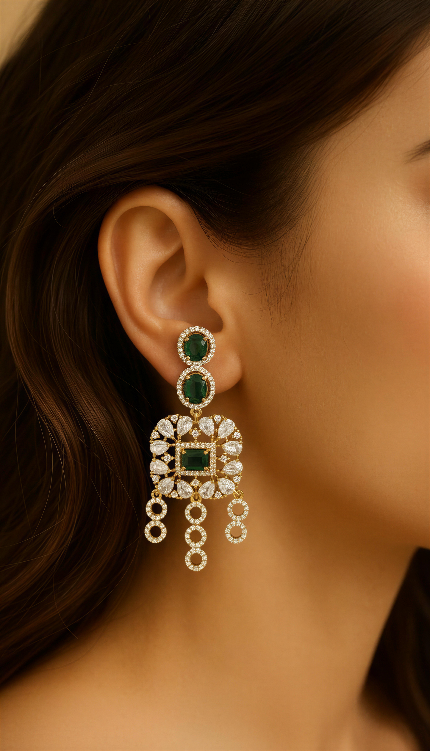 Adrithi 3 Layer CZ Green White Multistone Necklace