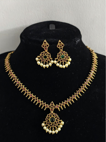 Menak  Chettinadu Kemp stone Necklace