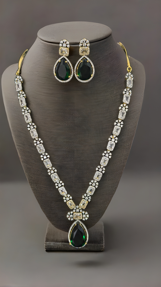 Emili Diamond Victorian Neckpiece set Green Pendant