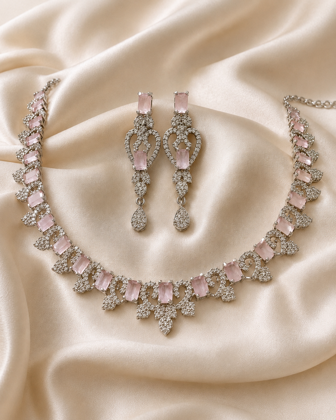 Nita Rhodium plated Pink stone
