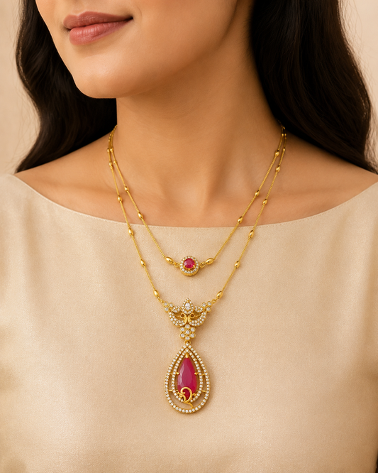 Nia Premium Double Layer Pear Pendant Set