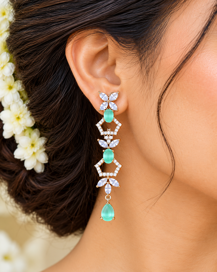 Green & White CZ Partywear Necklace Set