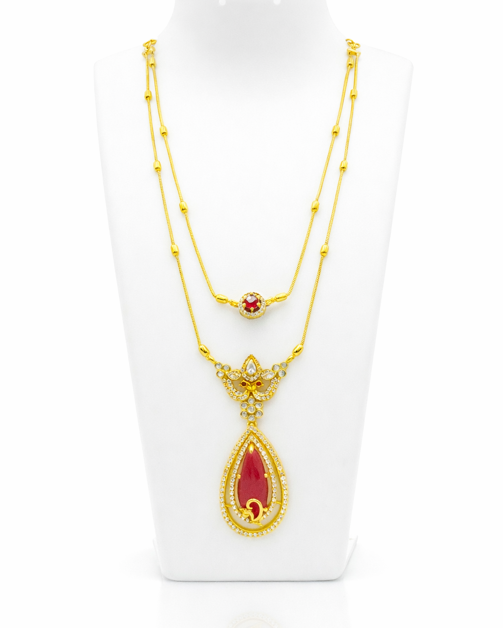 Nia Double layer Chain & Pear Pendant Set