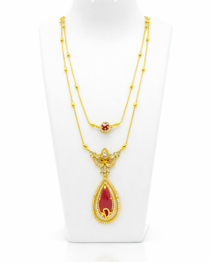 Nia Double layer Chain & Pear Pendant Set