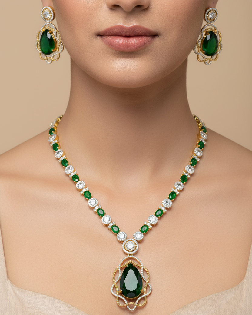 Zaya Green Two -Toned AD Statement Premium Necklace