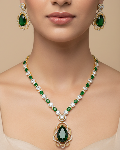 Zaya Green Two -Toned AD Statement Premium Necklace