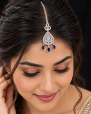 Blue Sapphire AD Rhodium plated Maangtikka (Nettichutti)