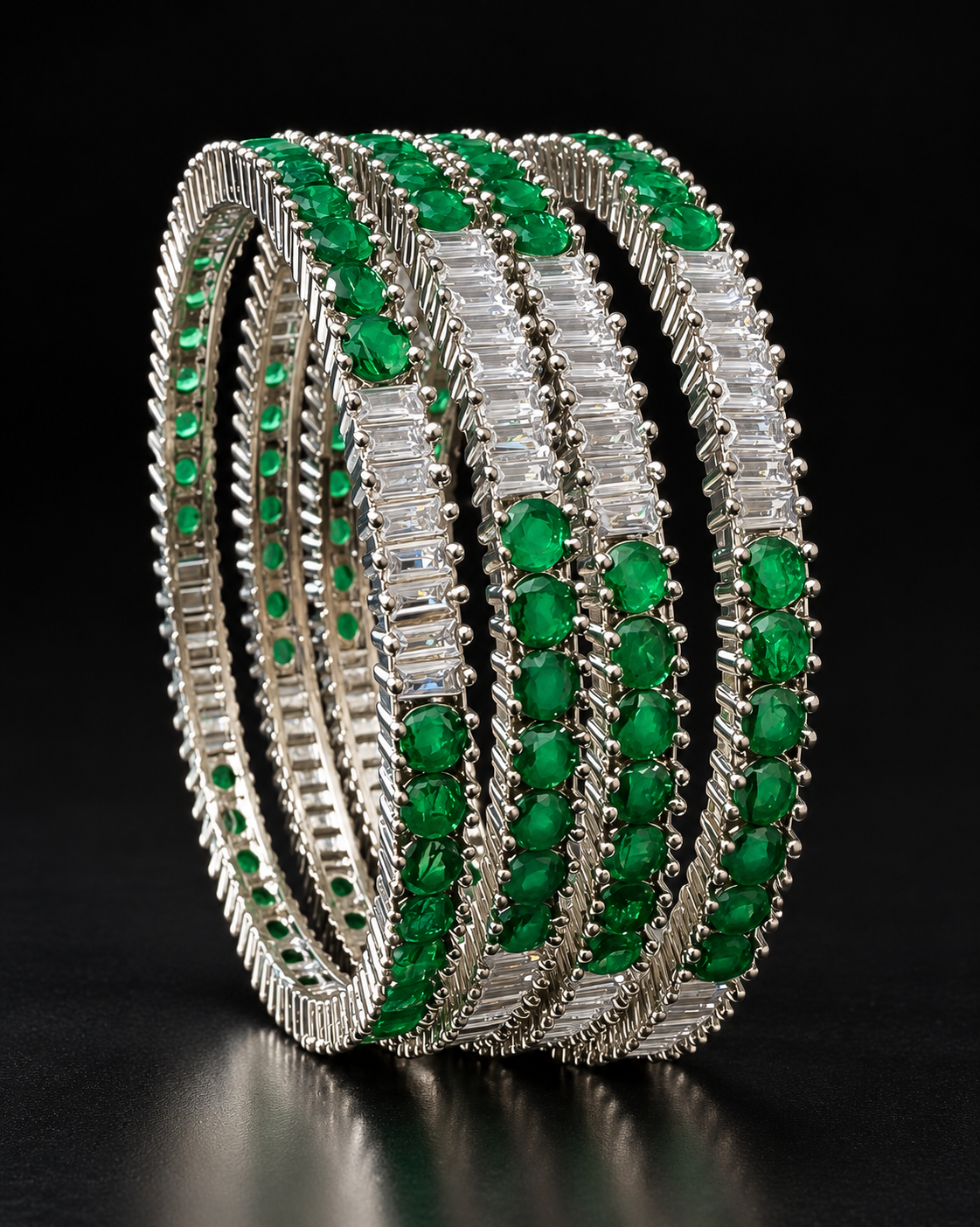 AD Emerald & Ruby Rhodium-Plated Bangle Set