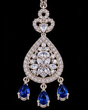 Blue Sapphire AD Rhodium plated Maangtikka (Nettichutti)