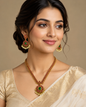 Royal Chettinadu Ruby& Green Kemp Stone Necklace Set