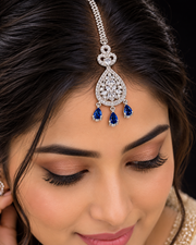 Blue Sapphire AD Rhodium plated Maangtikka (Nettichutti)