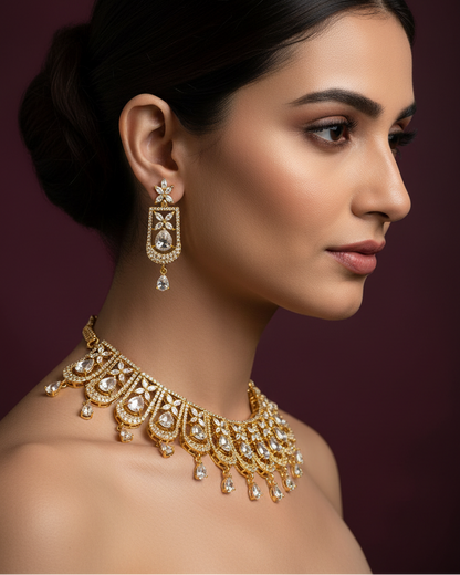 Sonakshi  Premium White AD Choker Necklace