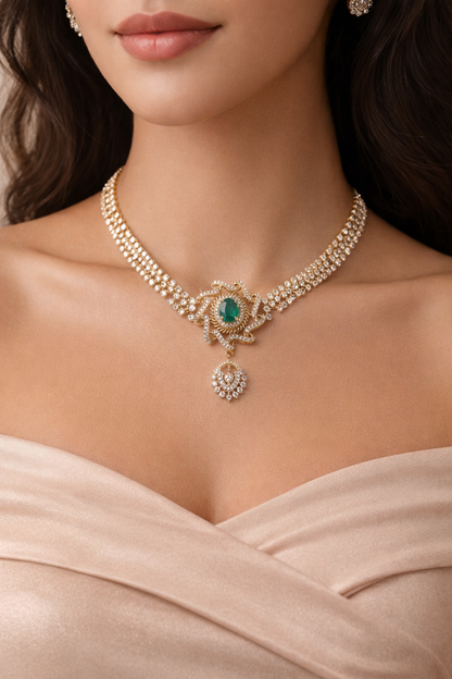 Monalisa Emerald Green Party wear Interchangable Stone Necklace Set