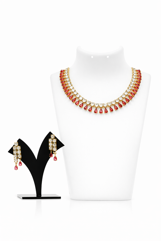 Mansi AD Stone Teardrop Pink Necklace Set