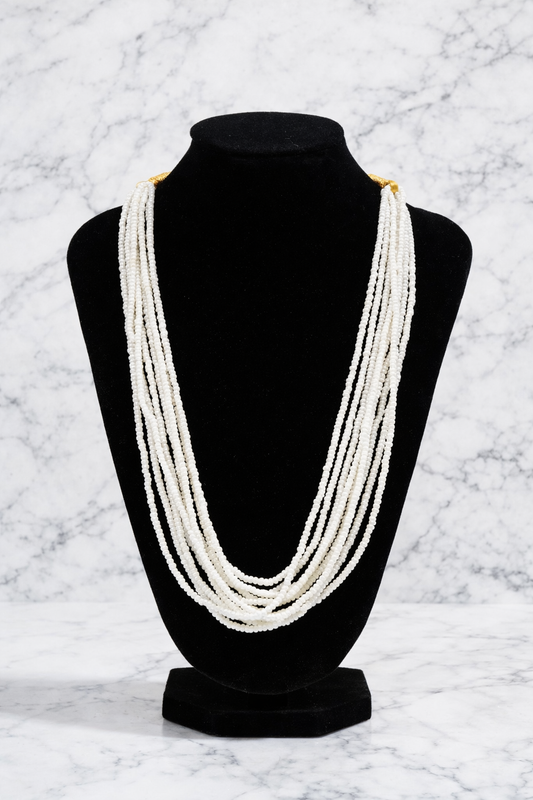 White Multi stranded Beaded Necklace