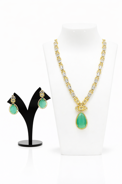 Aarushi Diamond Replica Green Rain drop Necklace