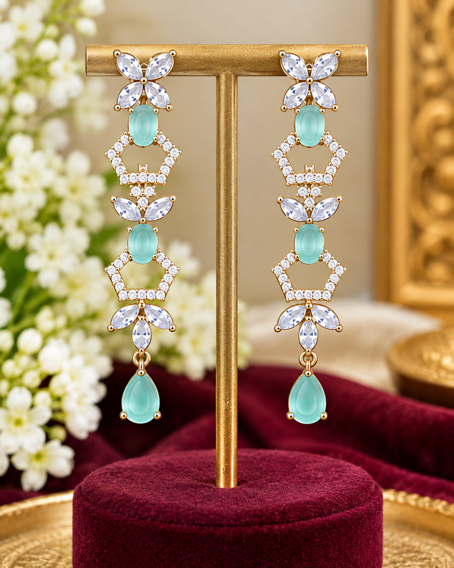 Green & White CZ Partywear Necklace Set