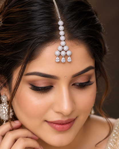 Diamond Replica Rhodium Plated Maangtikka