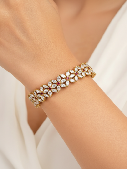 Regal Ruby Flower Bangle