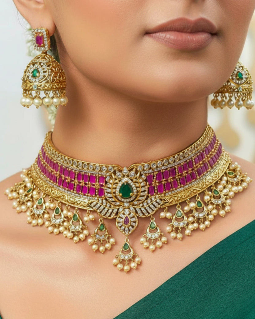 Yashika Premium Chocker CZ Luxe Necklace Set