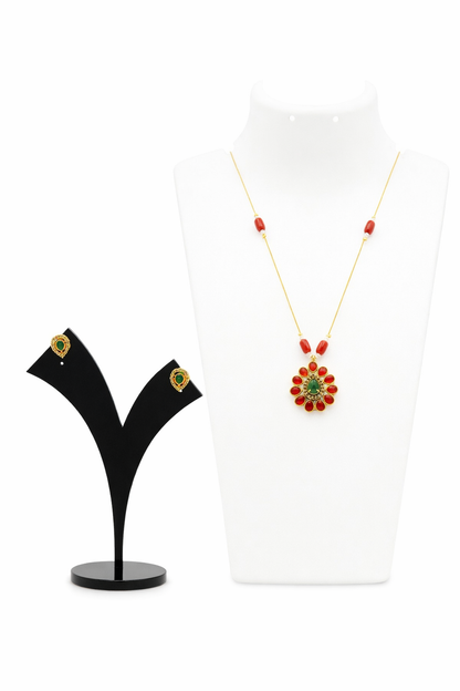 Invisible Necklace with Ruby & Emerald Green Pendant