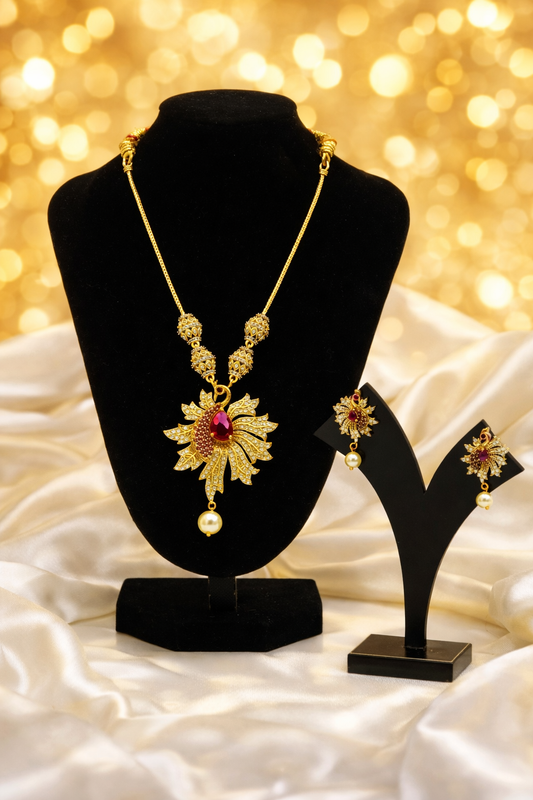Swati Ruby Swan Pendant Necklace set