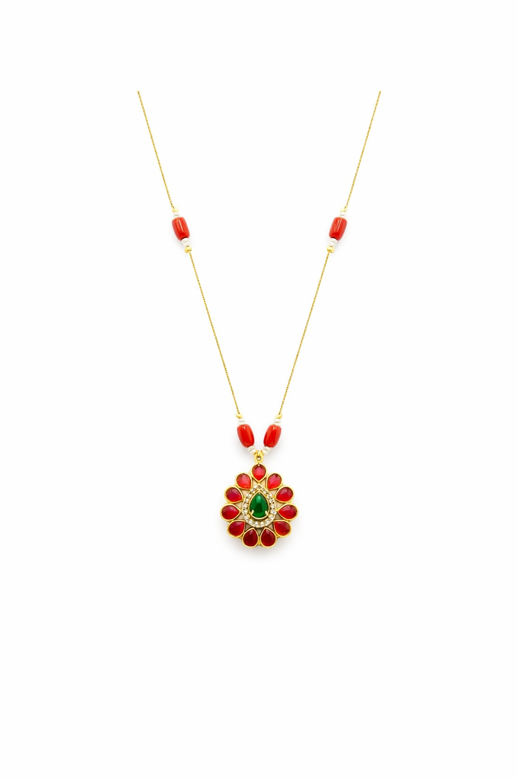 Invisible Necklace with Ruby & Emerald Green Pendant