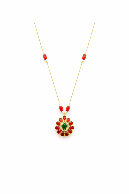 Invisible Necklace with Ruby & Emerald Green Pendant