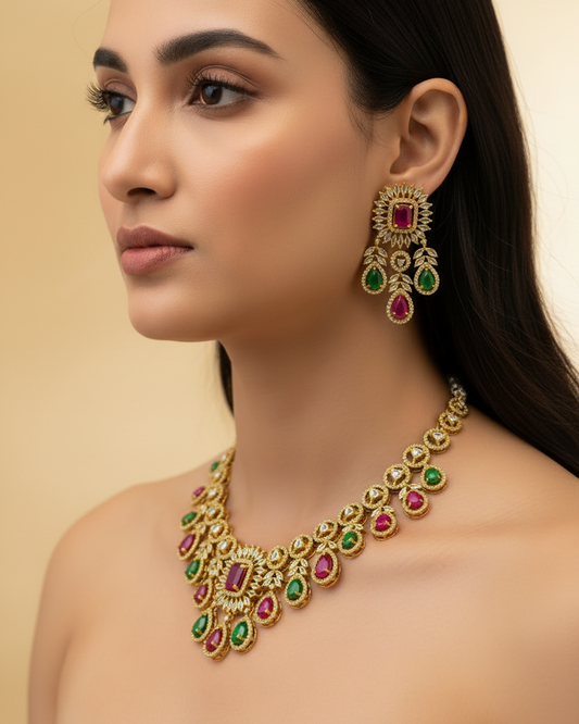 A D Ruby &Emerald Premium Necklace Set