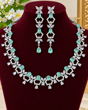 Green & White CZ Partywear Necklace Set