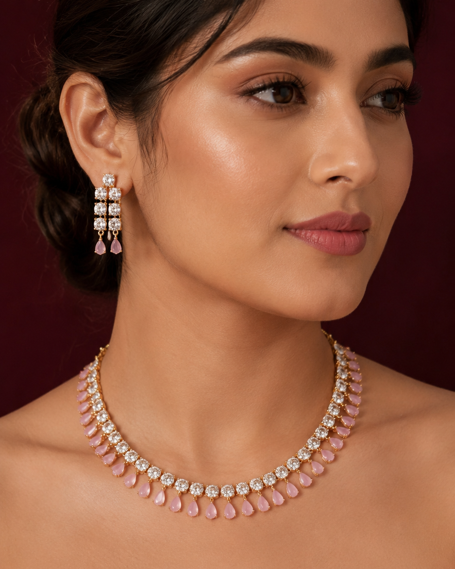 CZ Tear drop Stone Party wear Necklace